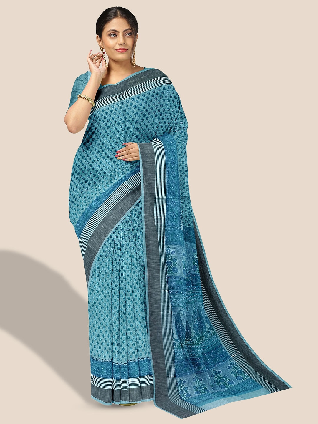 

The Chennai Silks Floral Printed Pure Cotton Saree, Blue