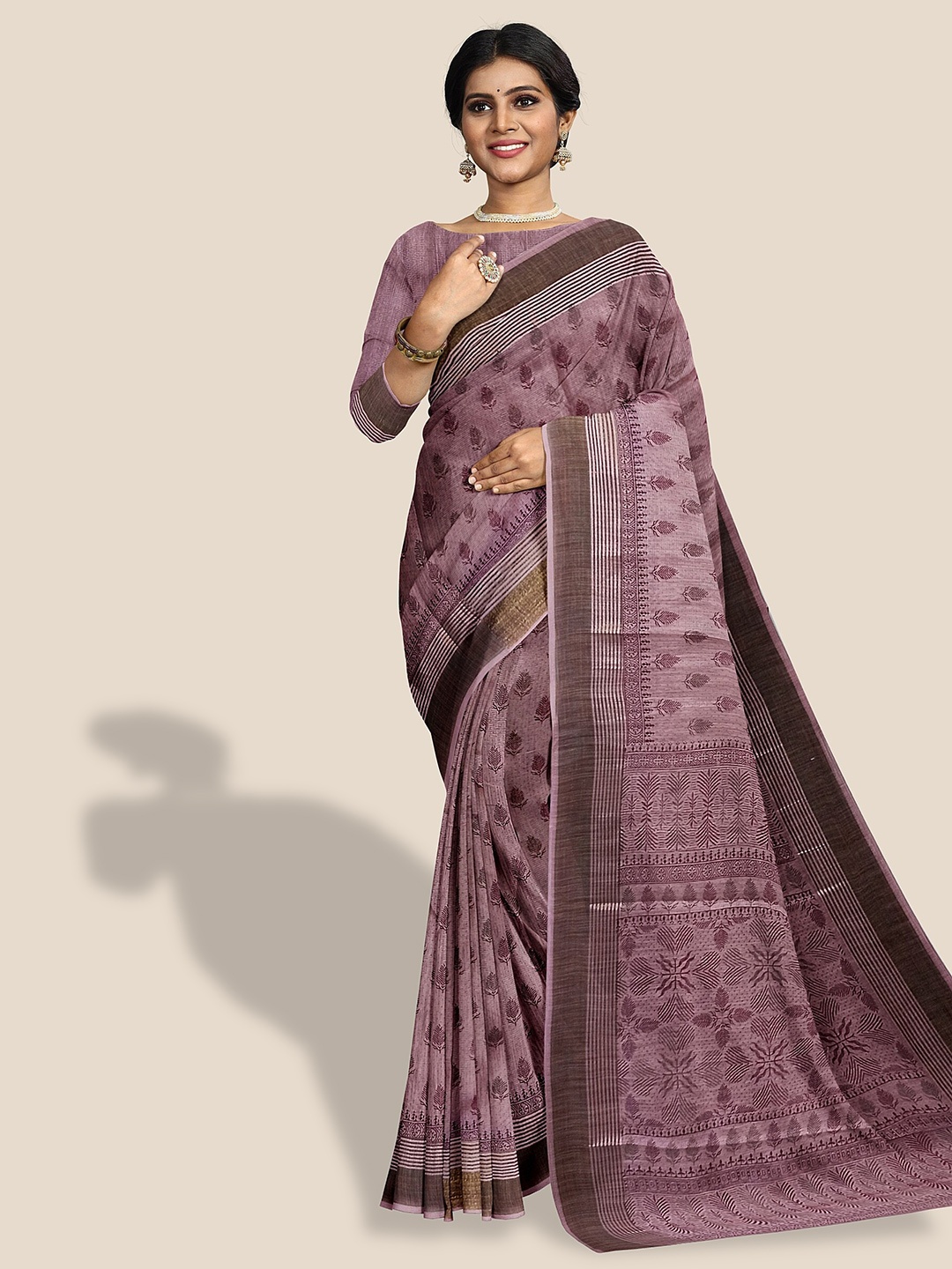 

The Chennai Silks Floral Printed Zari Pure Cotton Saree, Pink