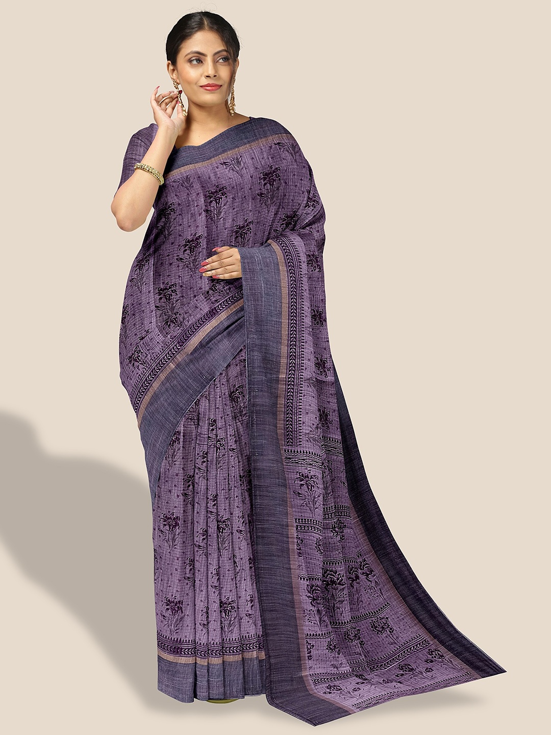 

The Chennai Silks Floral Printed Pure Cotton Saree, Violet