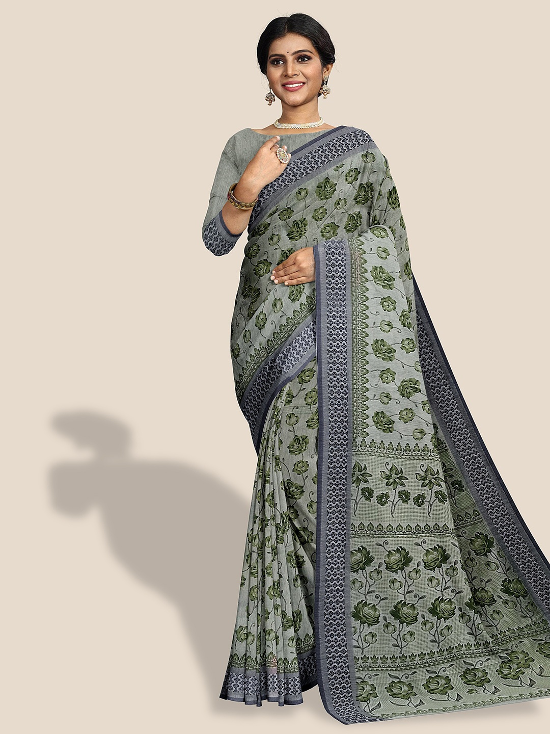 

The Chennai Silks Floral Printed Pure Cotton Saree, Green