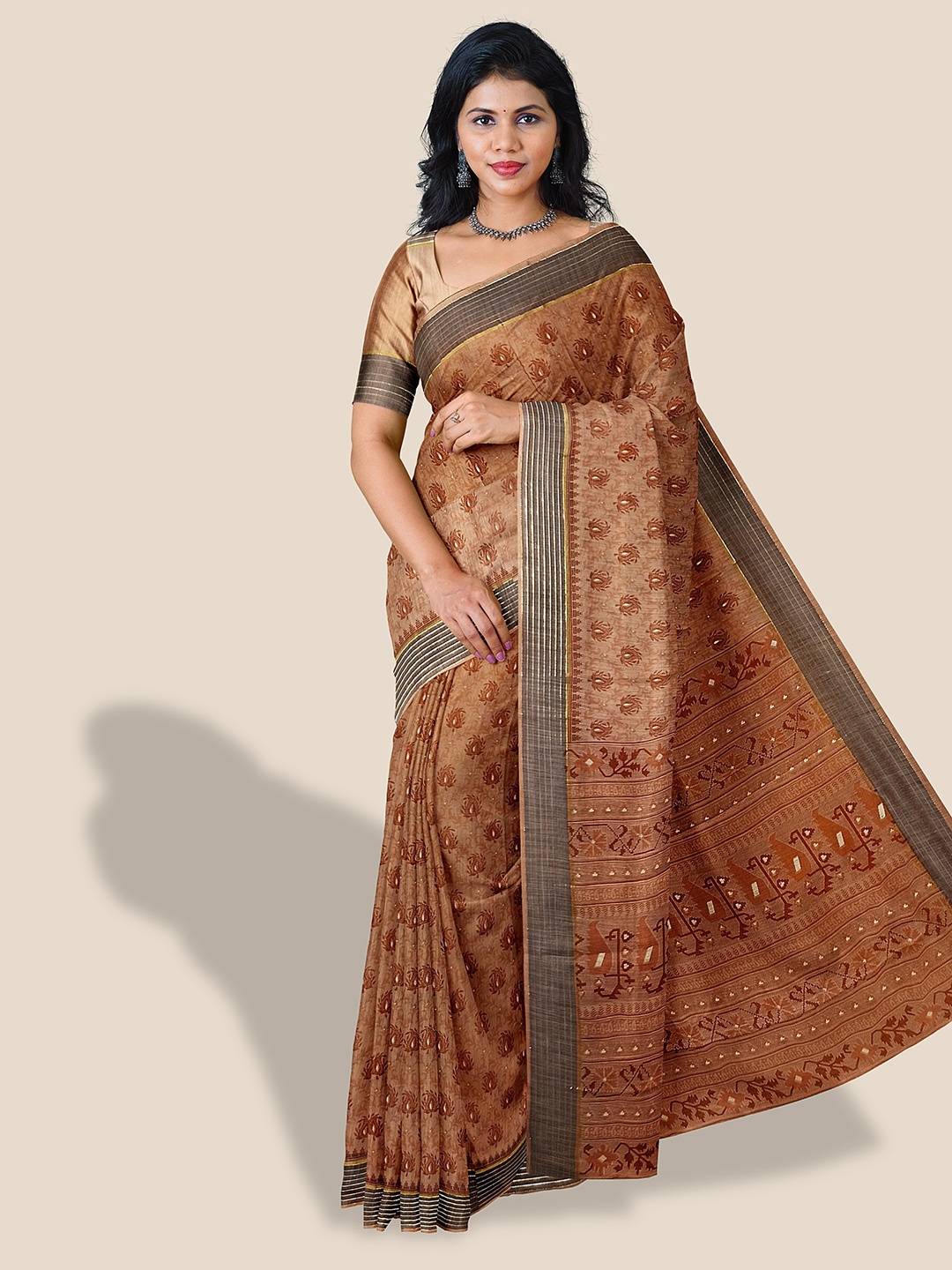 

The Chennai Silks Ethnic Motif Printed Pure Cotton Saree, Orange