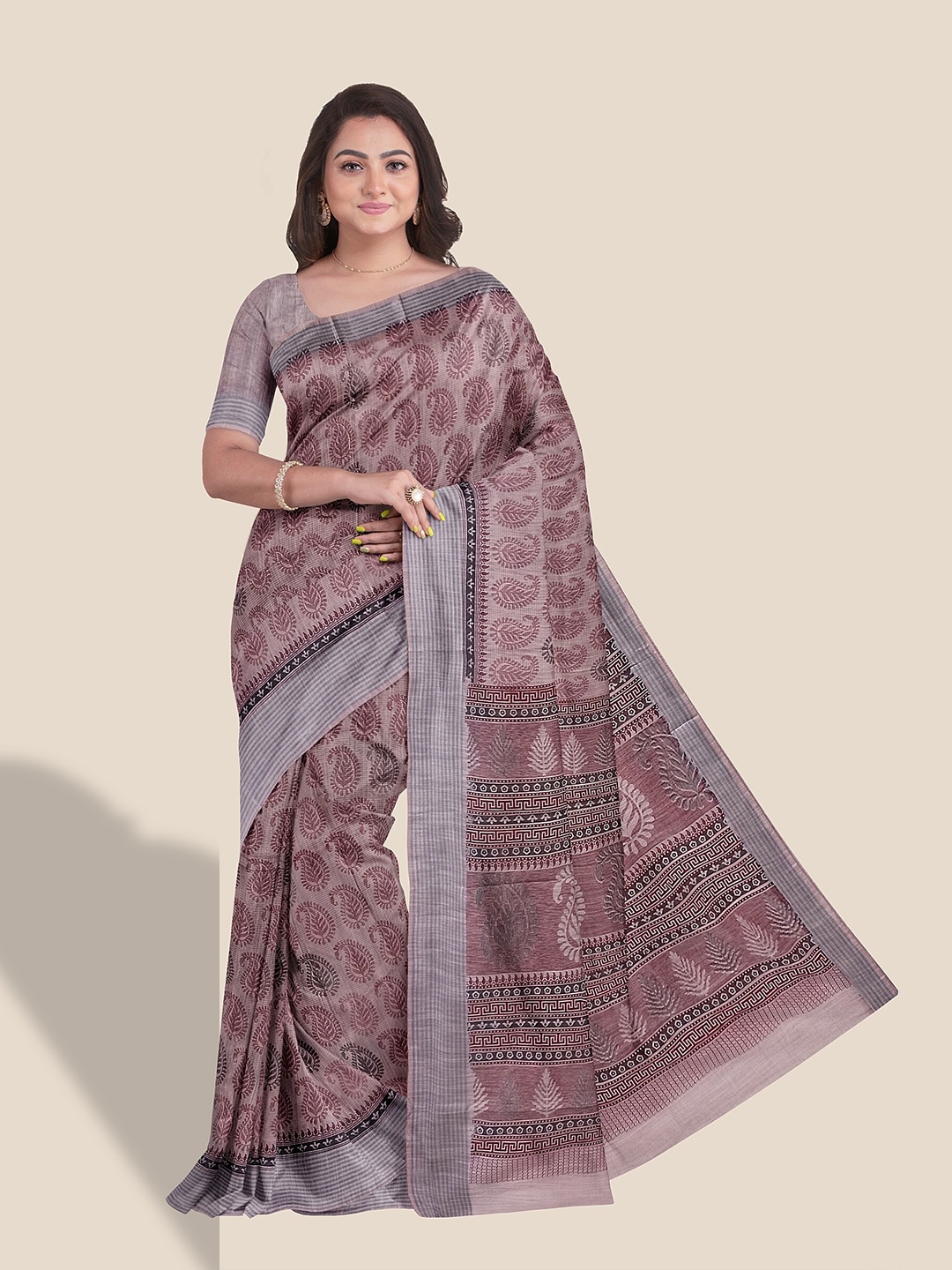 

The Chennai Silks Paisley Printed Pure Cotton Saree, Mauve
