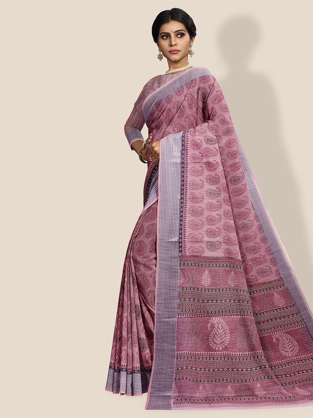 

The Chennai Silks Paisley Printed Pure Cotton Saree, Pink