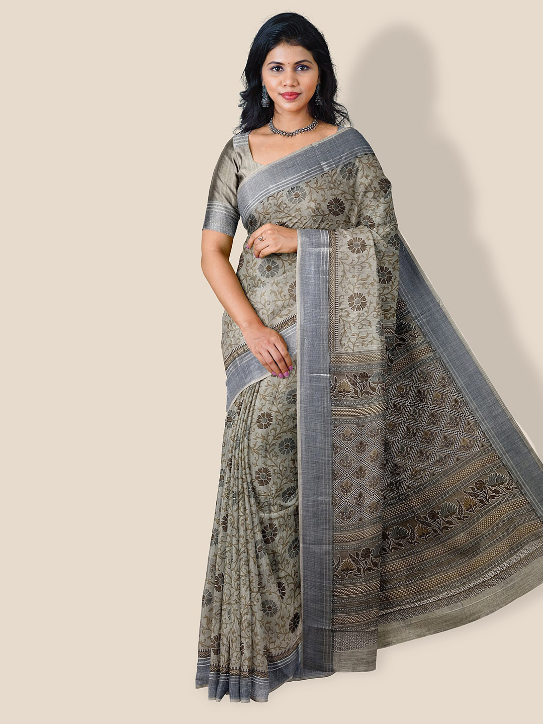 

The Chennai Silks Floral Printed Pure Cotton Saree, Green