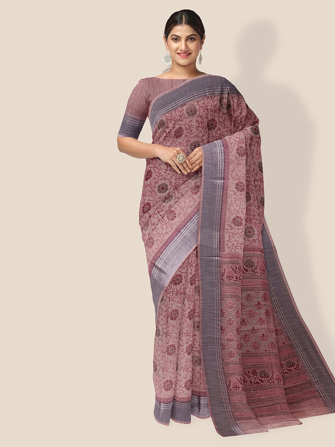 

The Chennai Silks Floral Printed Pure Cotton Saree, Mauve
