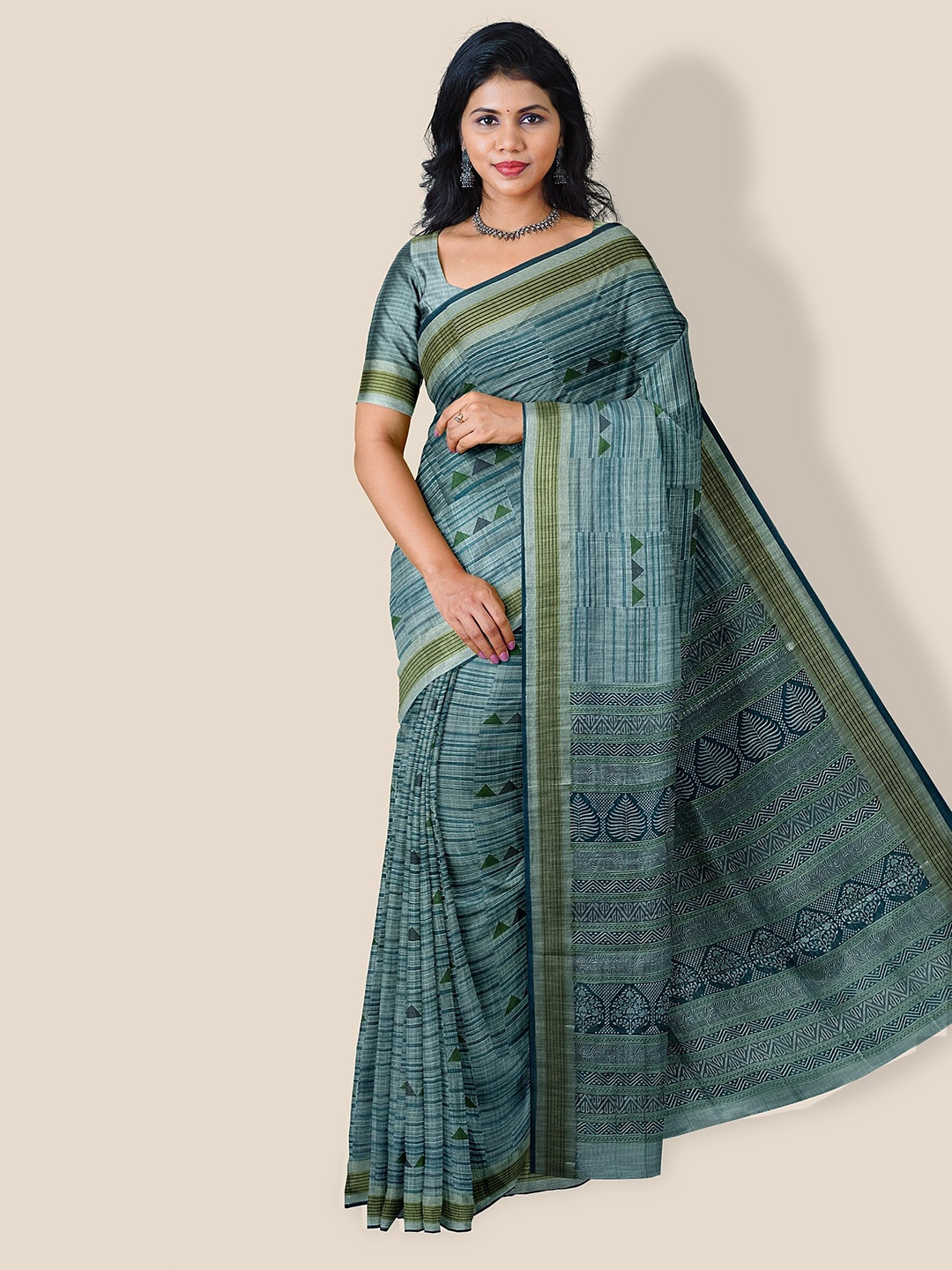 

The Chennai Silks Geometric Printed Pure Cotton Saree, Blue
