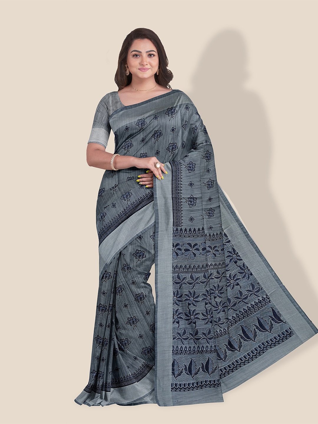 

The Chennai Silks Floral Pure Cotton Saree, Grey