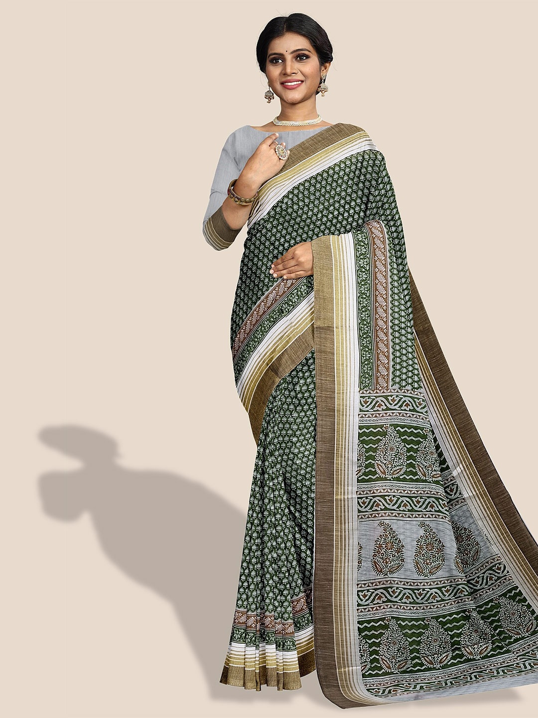 

The Chennai Silks Floral Printed Pure Cotton Saree, Green