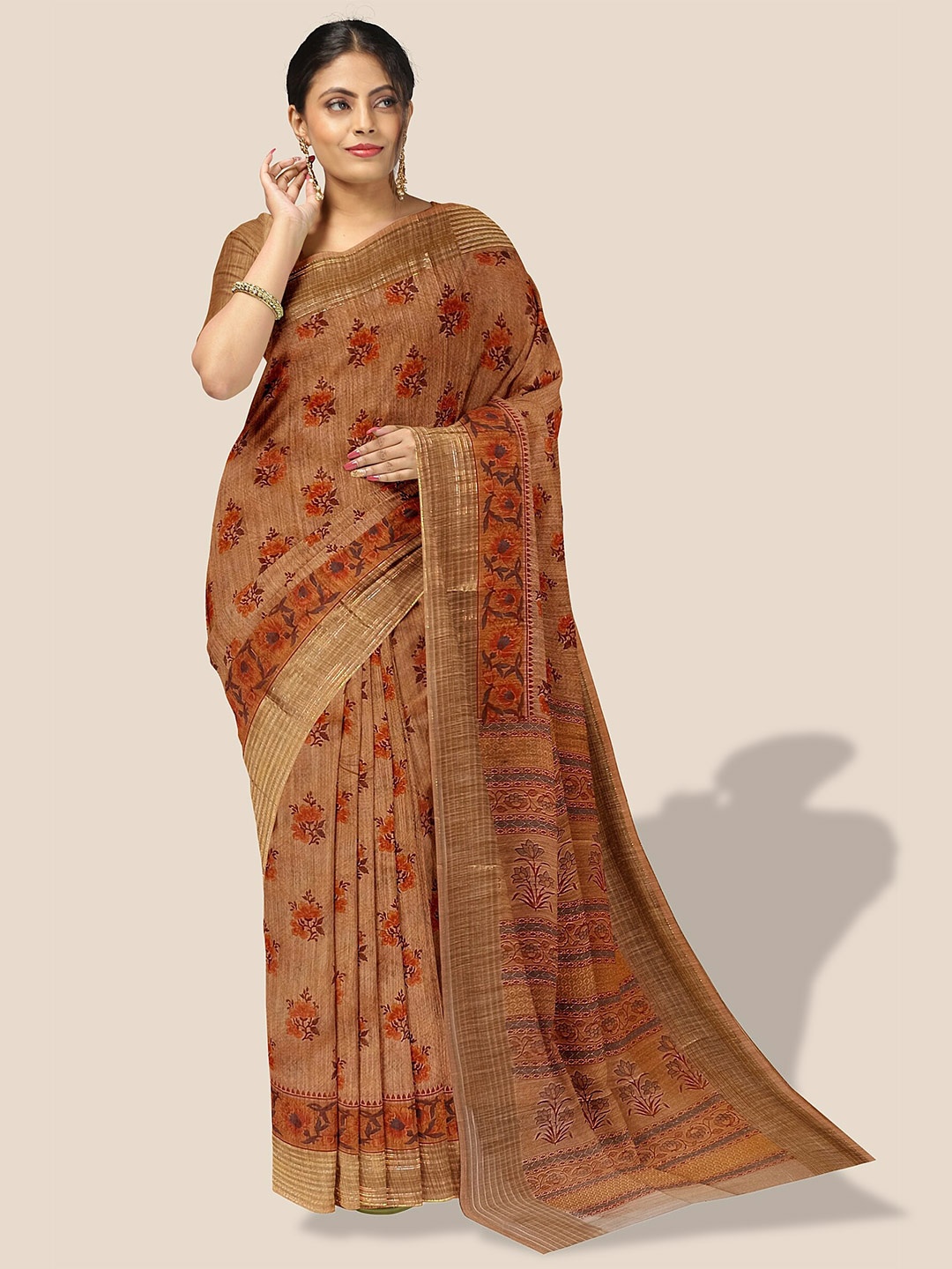 

The Chennai Silks Floral Printed Pure Cotton Saree, Orange
