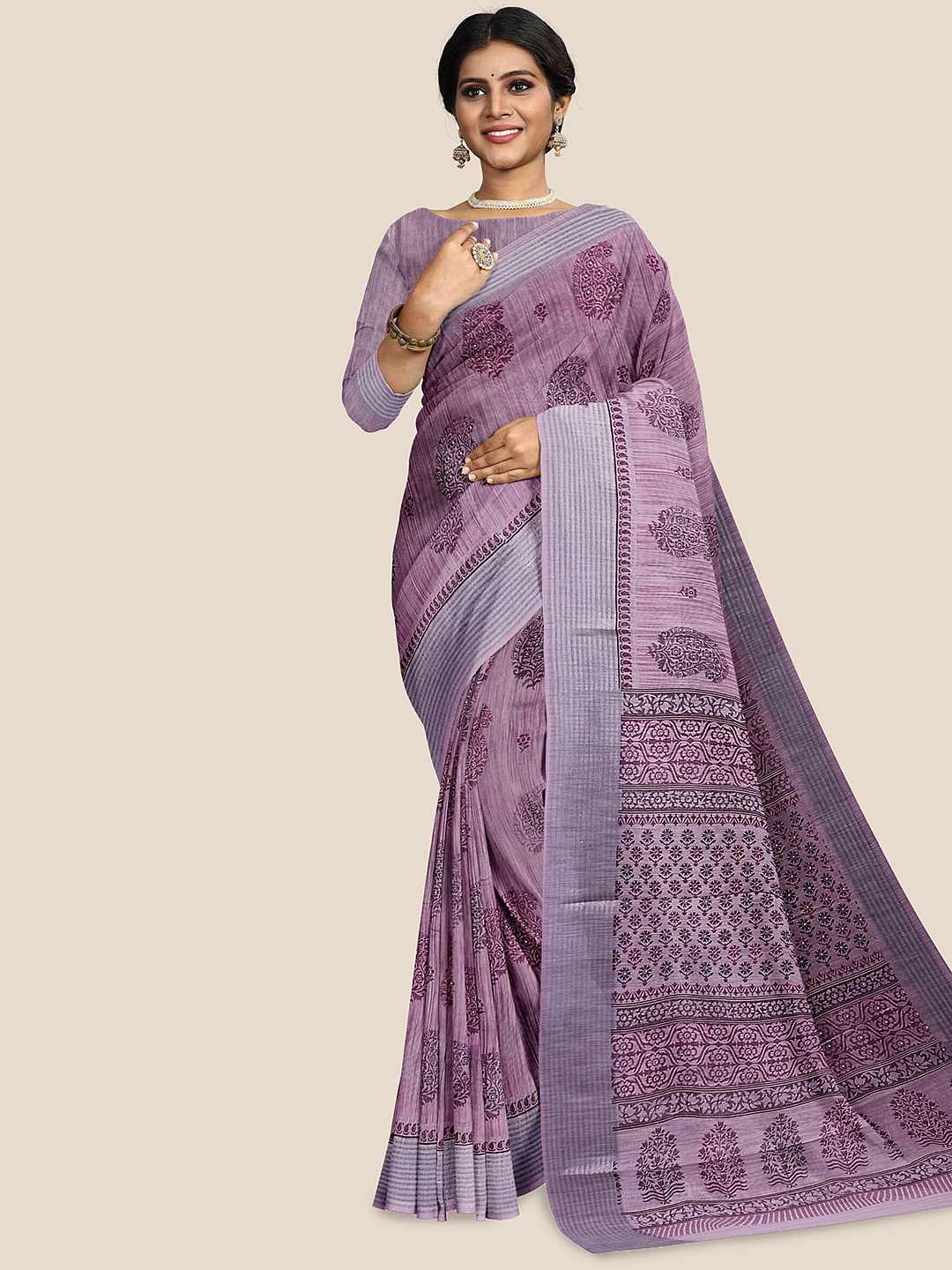 

The Chennai Silks Paisley Printed Pure Cotton Saree, Mauve