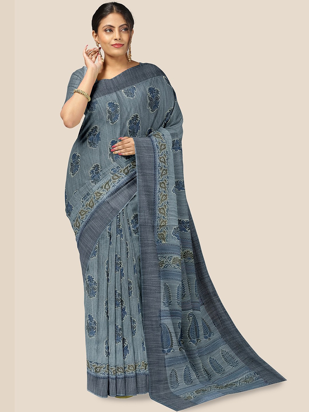 

The Chennai Silks Floral Printed Pure Cotton Saree, Blue