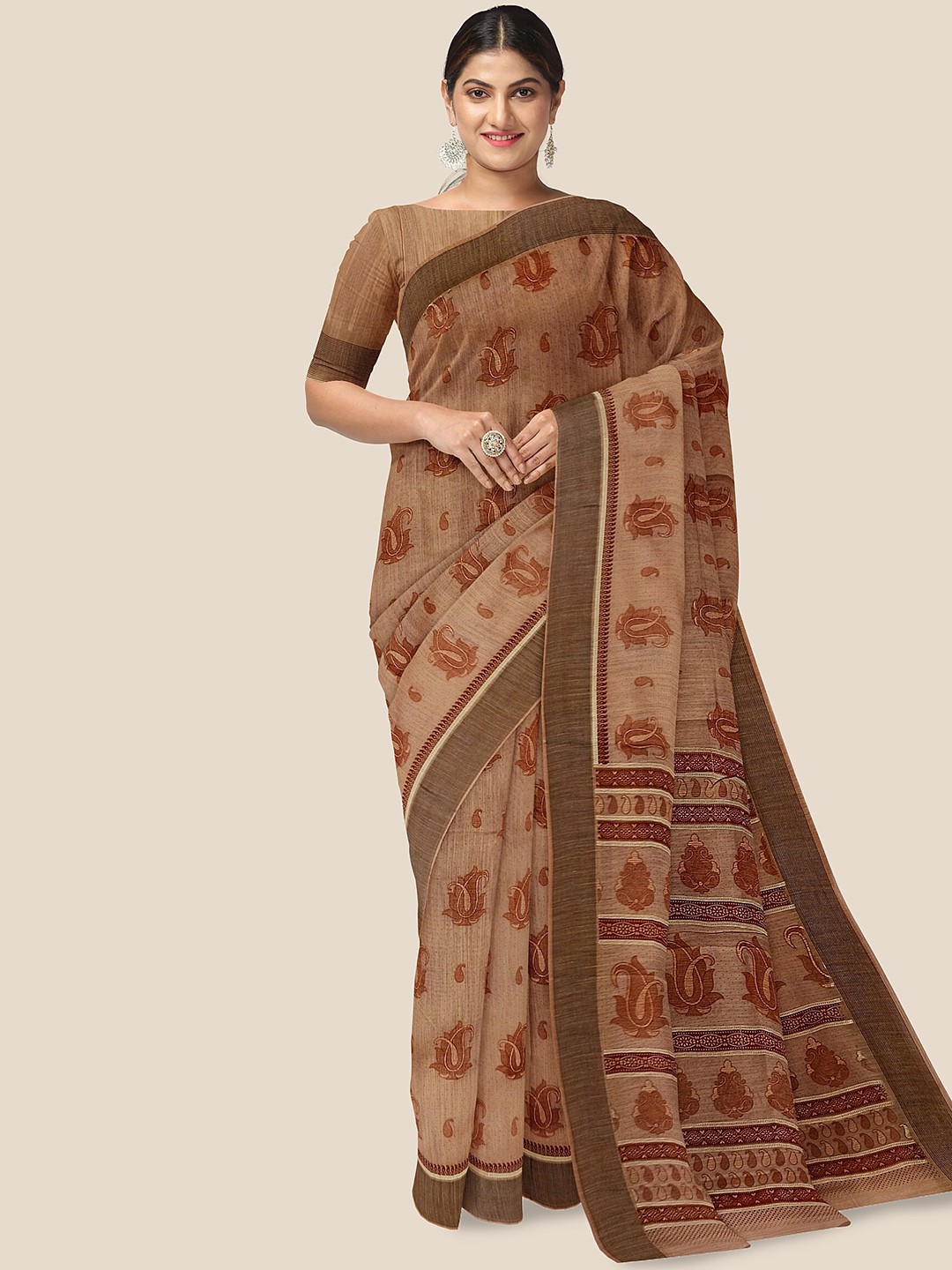 

The Chennai Silks Paisley Printed Pure Cotton Saree, Orange