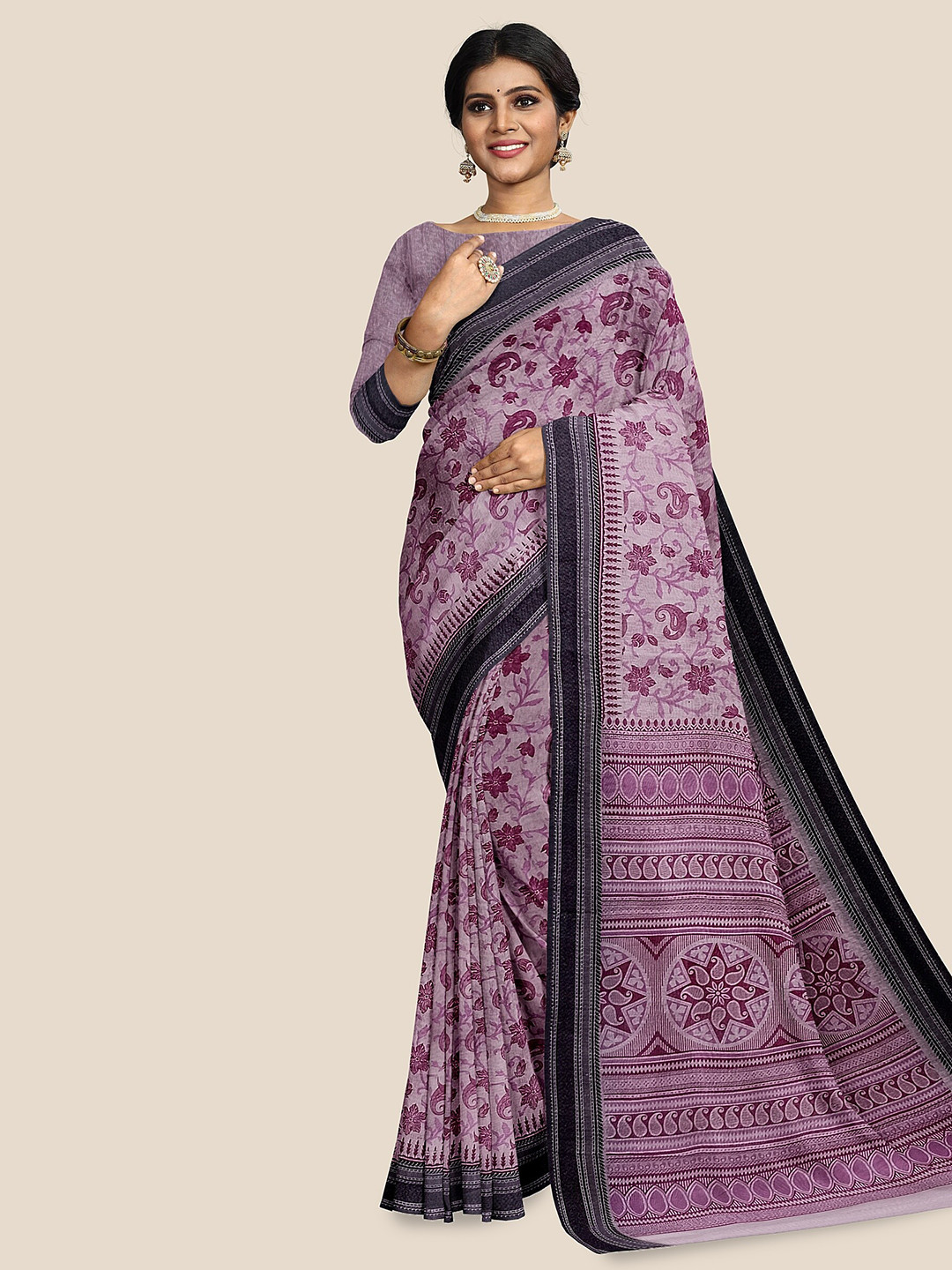 

The Chennai Silks Paisley Printed Pure Cotton Saree, Pink
