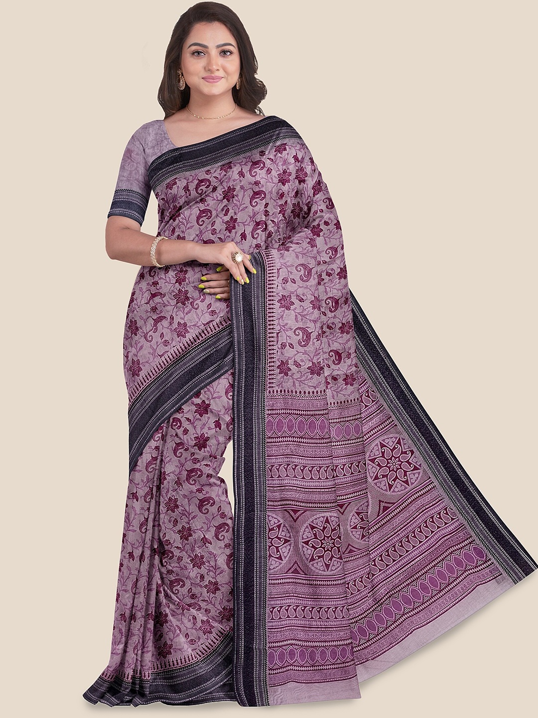 

The Chennai Silks Paisley Printed Pure Cotton Saree, Pink