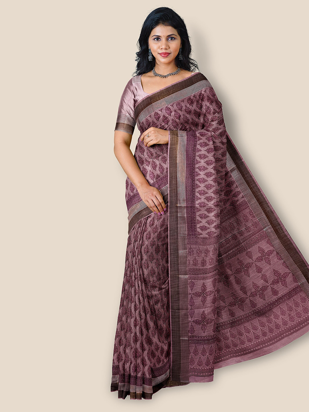 

The Chennai Silks Ethnic Motif Printed Pure Cotton Saree, Pink