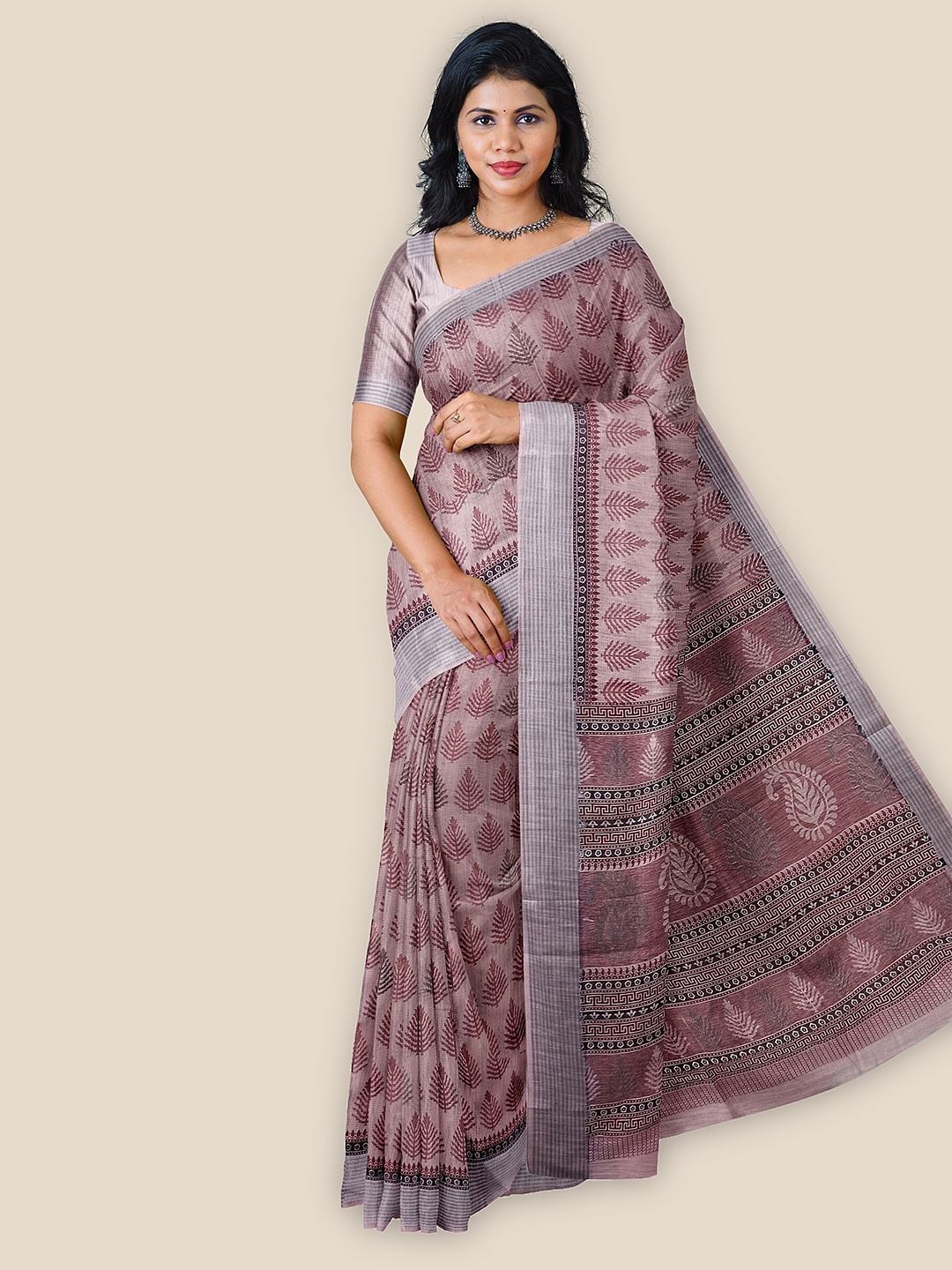 

The Chennai Silks Floral Printed Pure Cotton Saree, Mauve