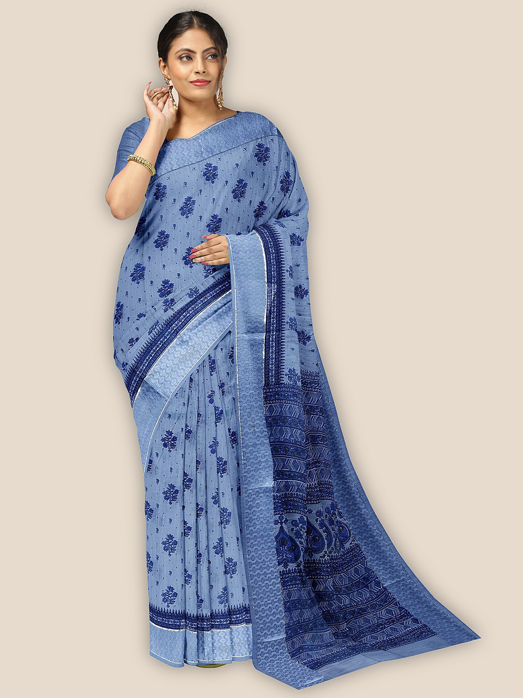

The Chennai Silks Floral Printed Pure Cotton Saree, Blue