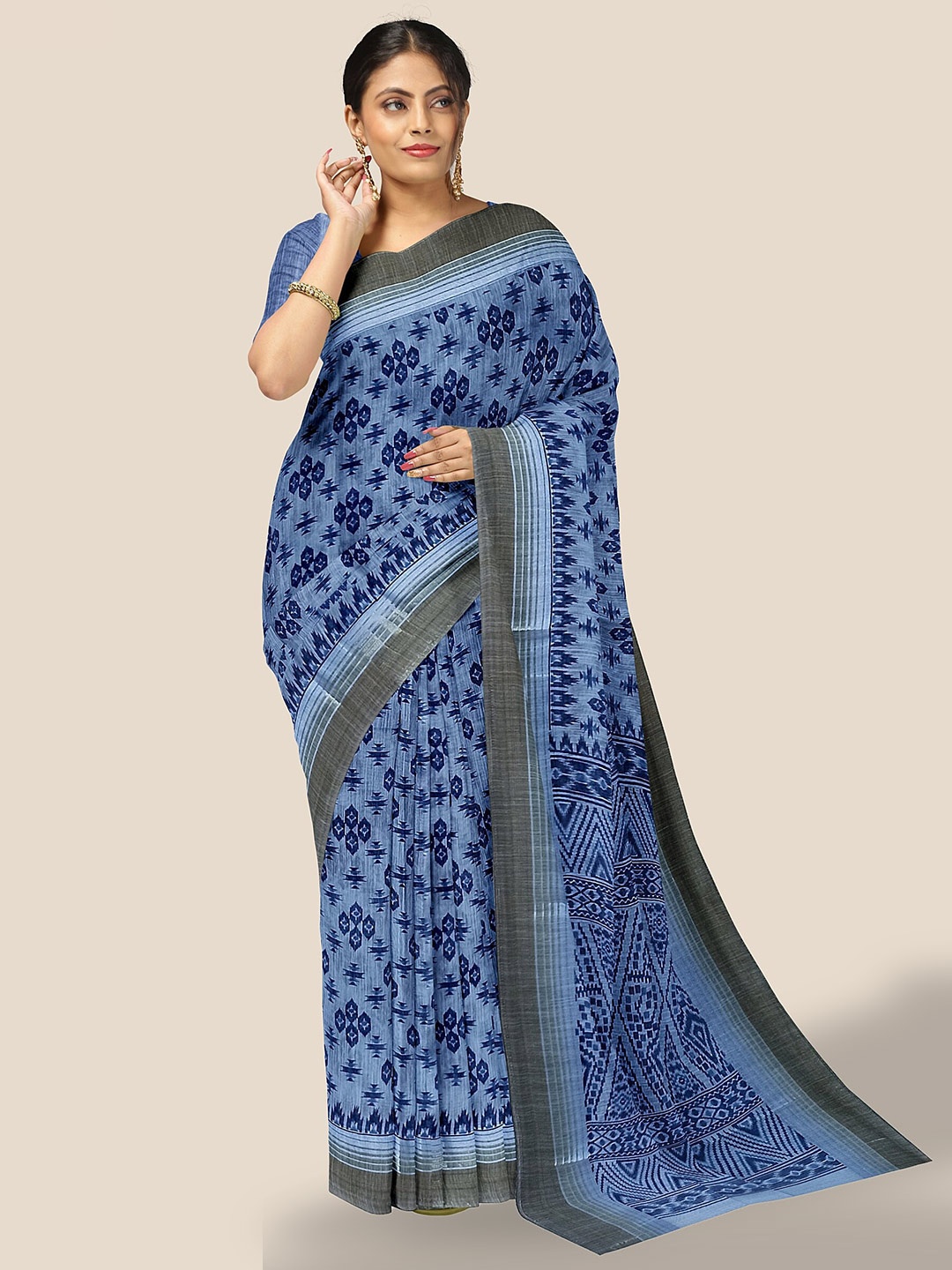 

The Chennai Silks Geometric Printed Pure Cotton Saree, Blue