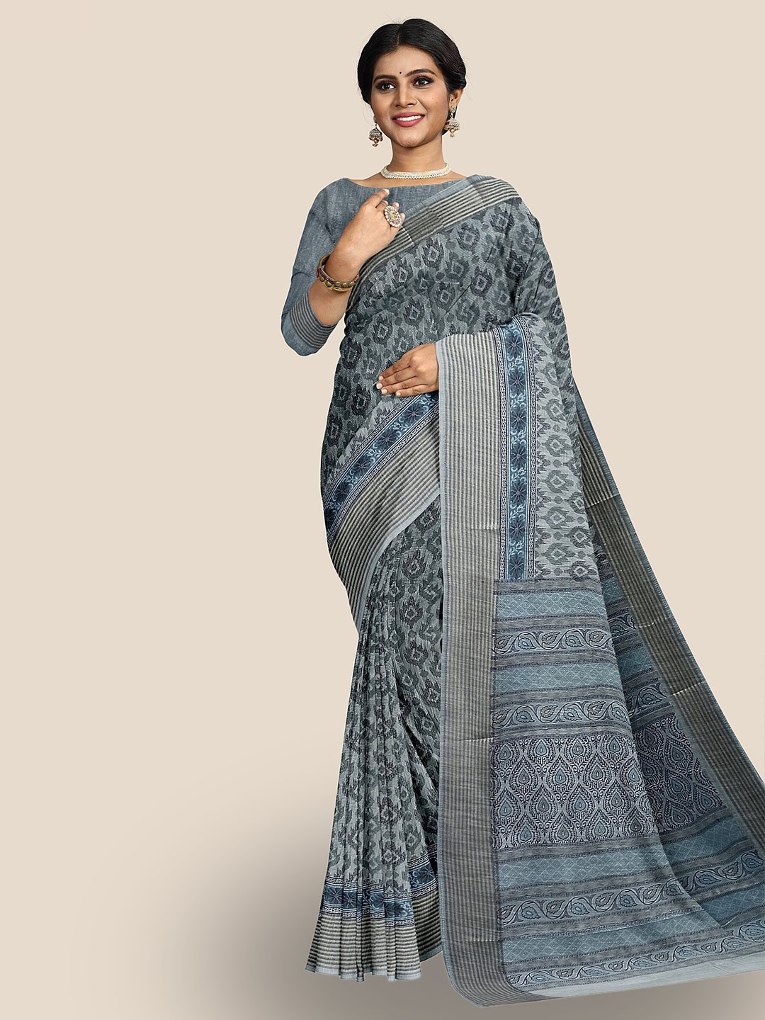 

The Chennai Silks Floral Pure Cotton Saree, Blue