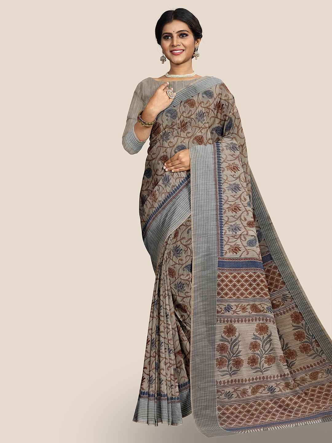 

The Chennai Silks Floral Pure Cotton Saree, Peach