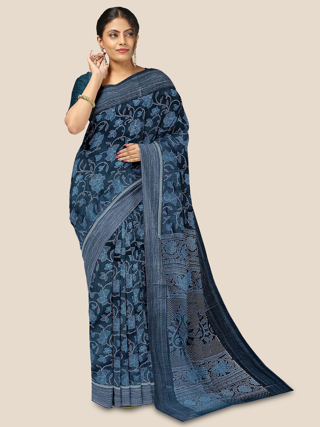 

The Chennai Silks Floral Printed Pure Cotton Saree, Blue