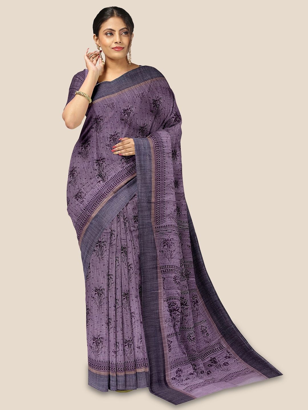 

The Chennai Silks Floral Printed Pure Cotton Saree, Purple