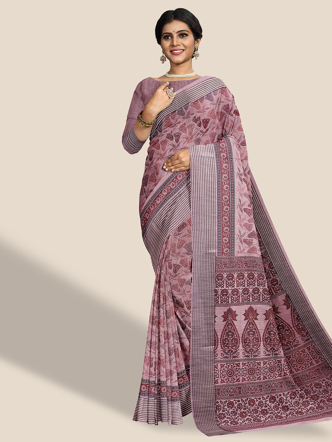 

The Chennai Silks Floral Printed Pure Cotton Saree, Pink