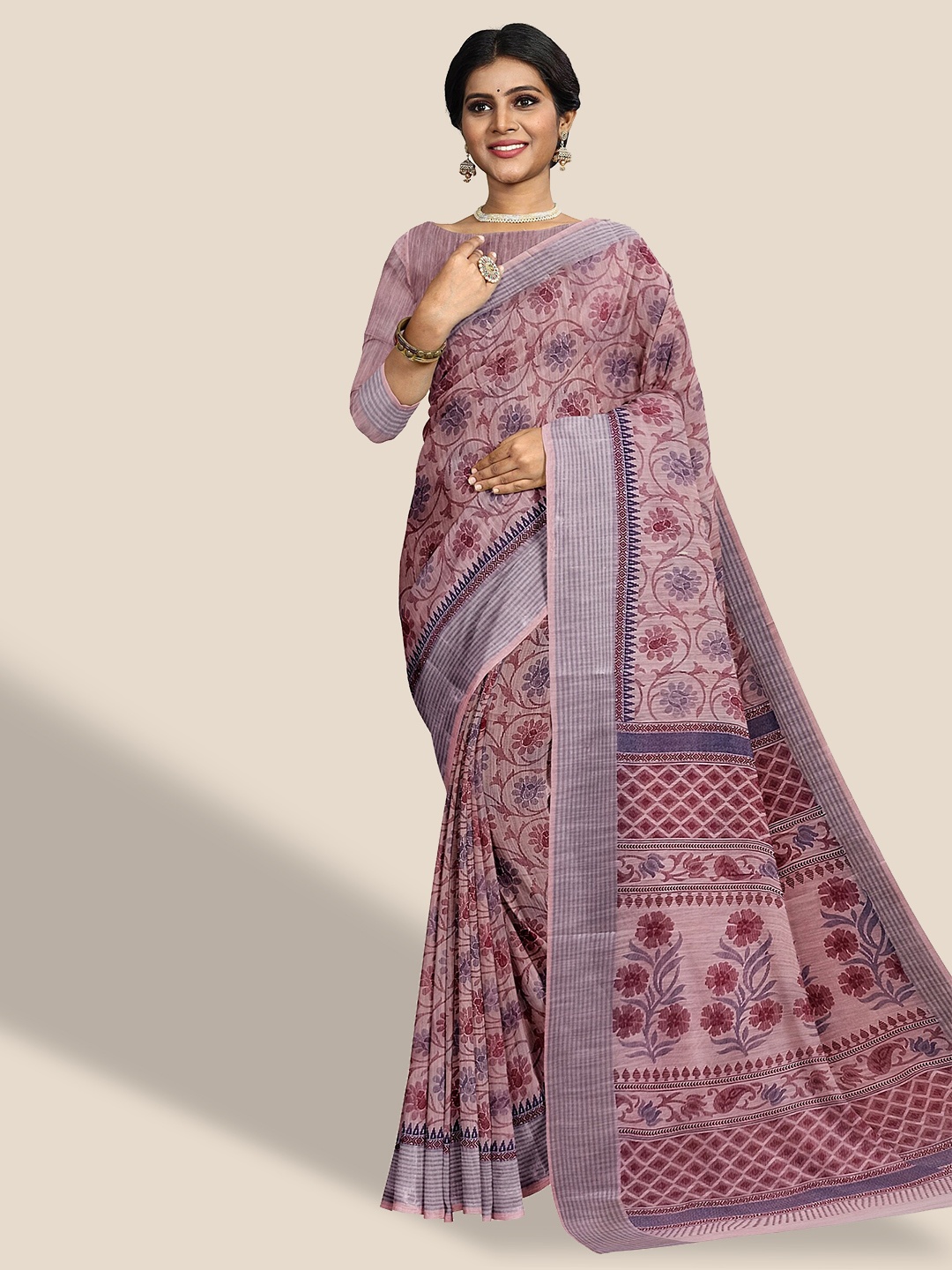

The Chennai Silks Floral Printed Pure Cotton Saree, Pink