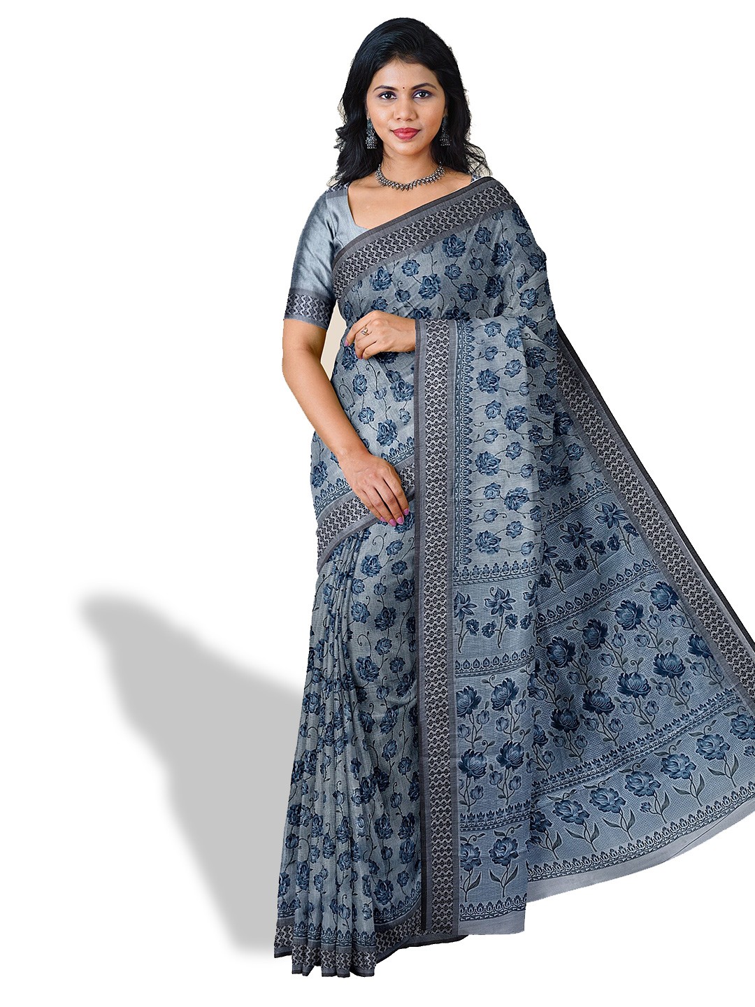 

The Chennai Silks Floral Printed Pure Cotton Saree, Blue