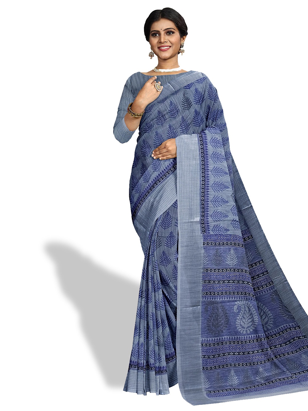 

The Chennai Silks Floral Printed Pure Cotton Saree, Blue