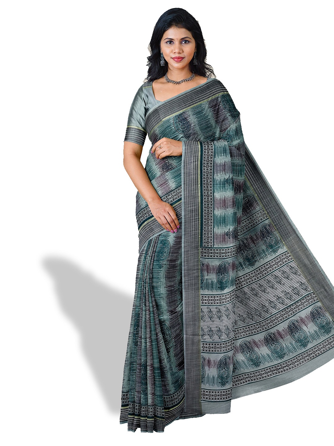 

The Chennai Silks Paisley Printed Pure Cotton Saree, Grey