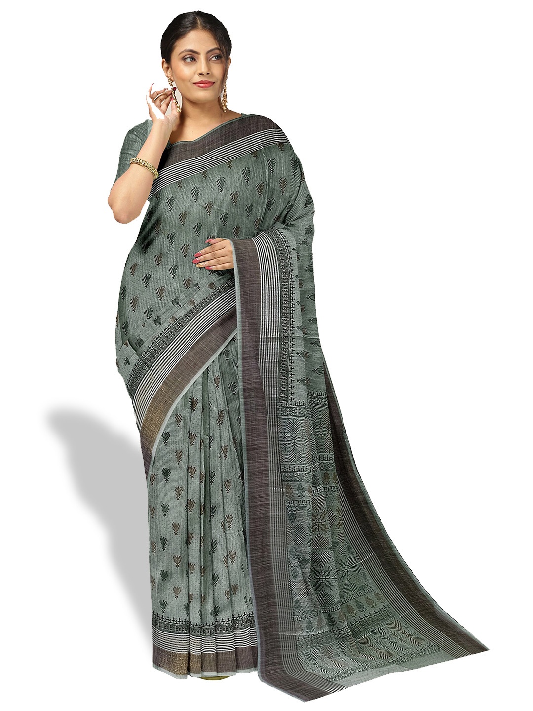 

The Chennai Silks Floral Printed Pure Cotton Saree, Green