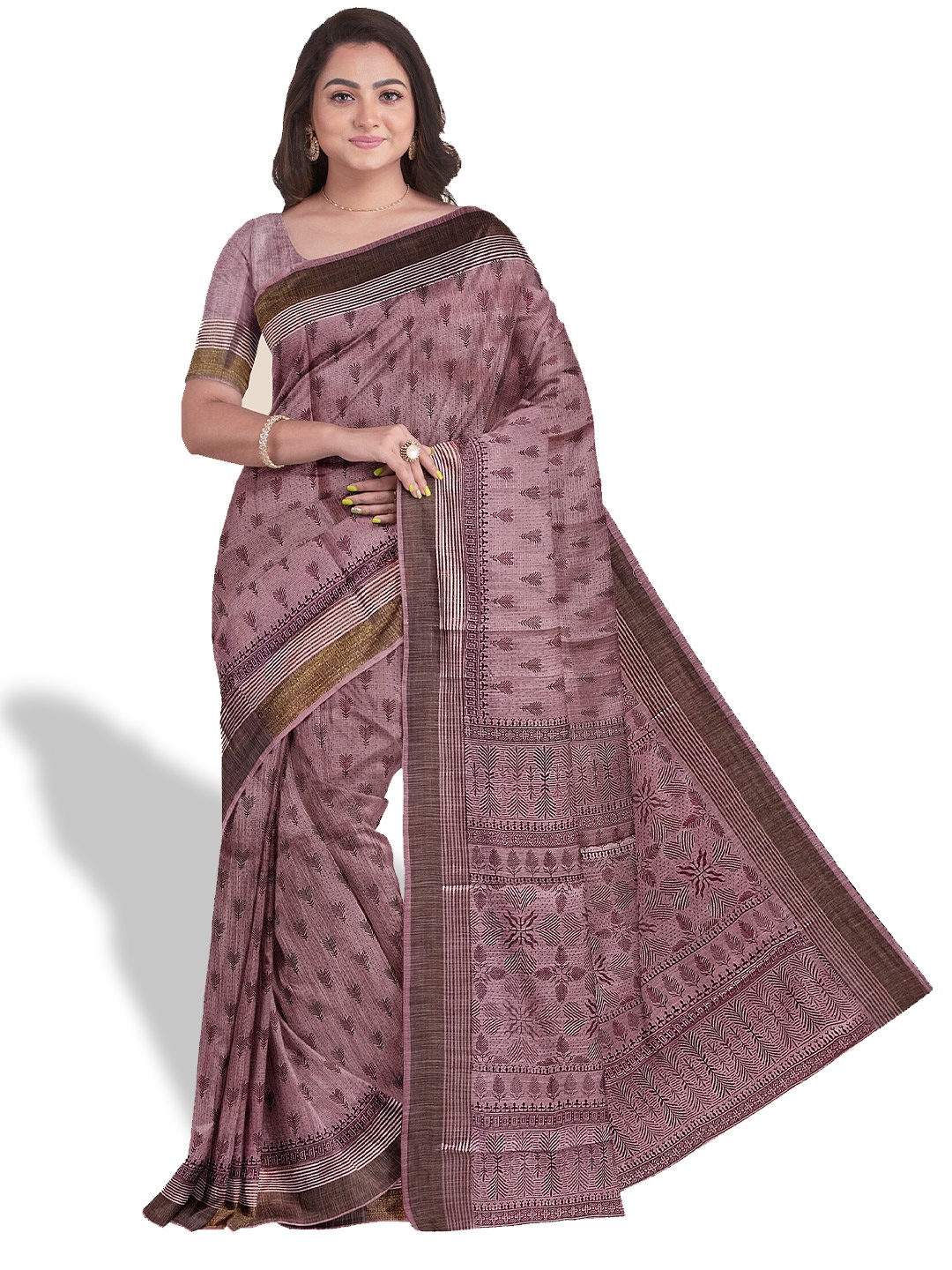 

The Chennai Silks Floral Printed Pure Cotton Saree, Mauve