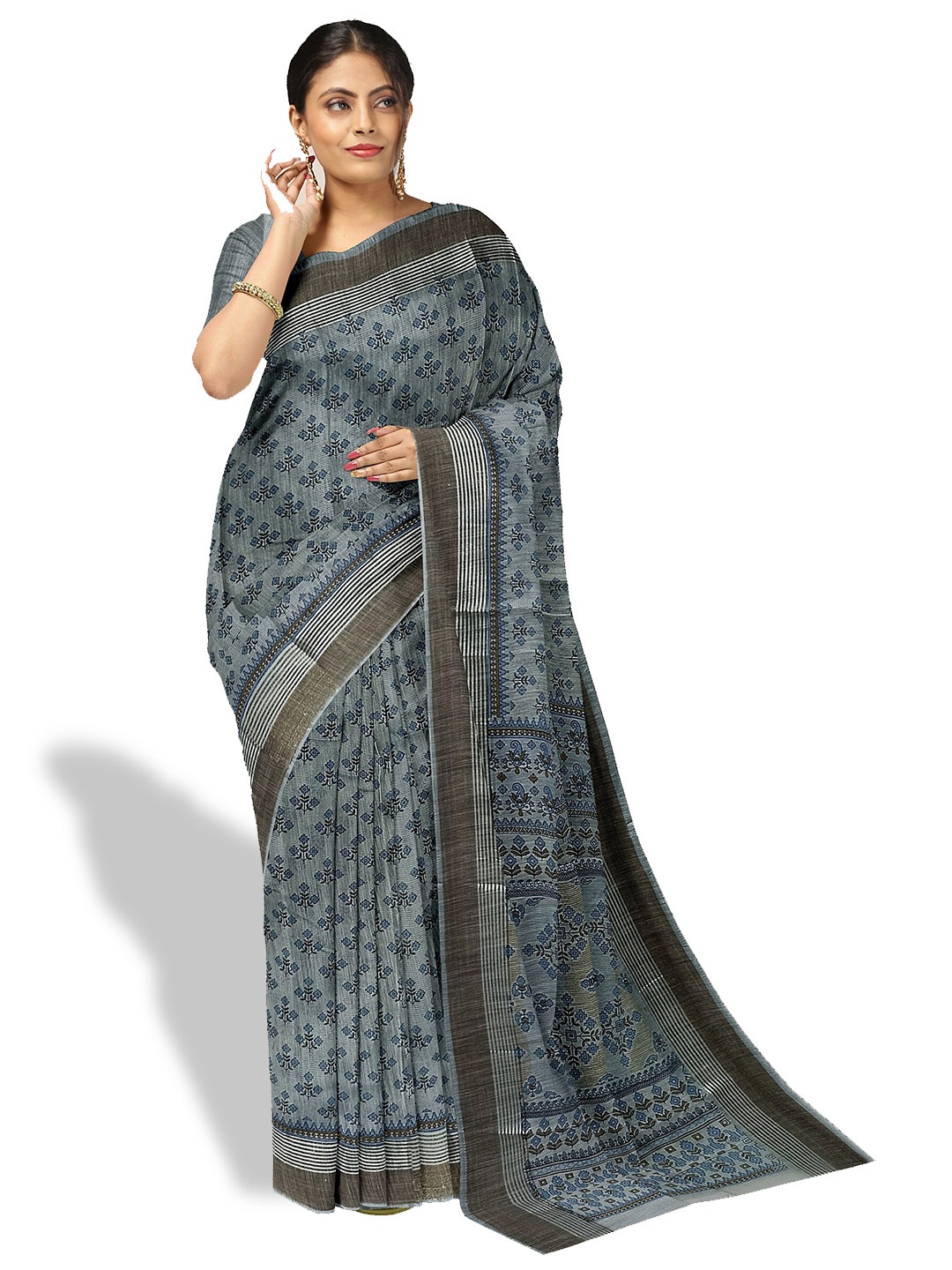 

The Chennai Silks Ethnic Motif Printed Pure Cotton Saree, Blue