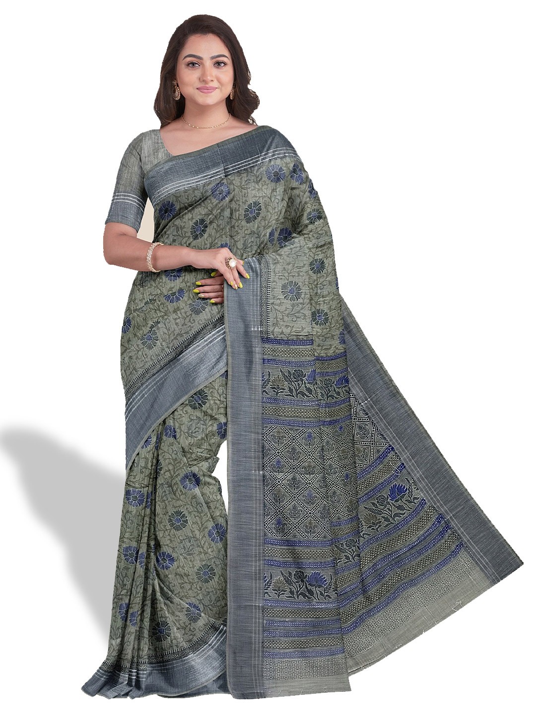 

The Chennai Silks Floral Printed Pure Cotton Saree, Green