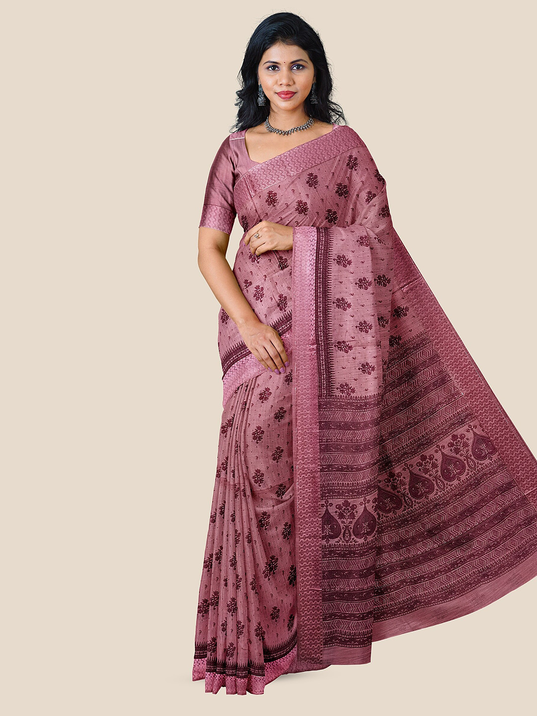 

The Chennai Silks Floral Printed Pure Cotton Saree, Mauve