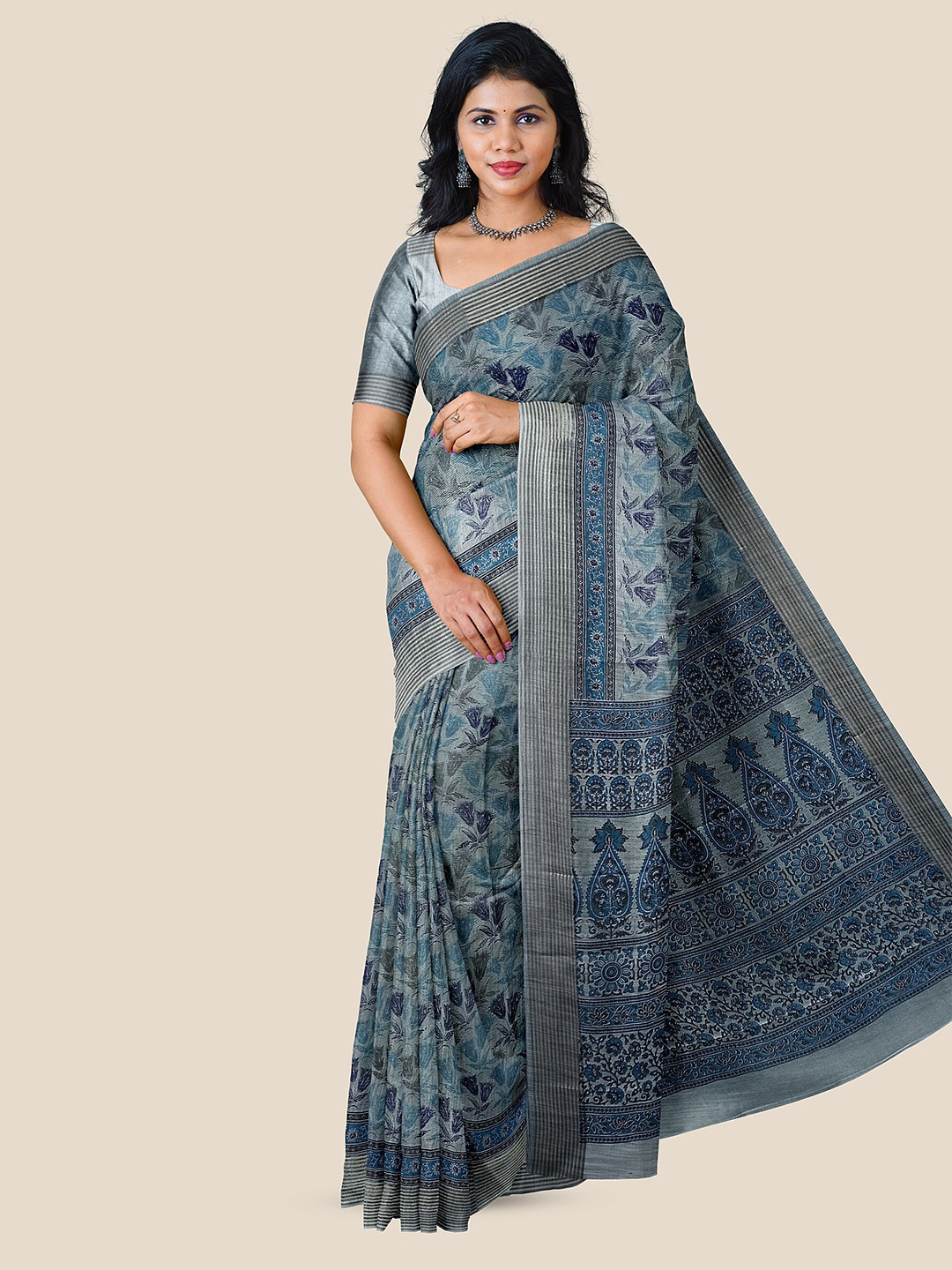 

The Chennai Silks Floral Printed Pure Cotton Saree, Blue