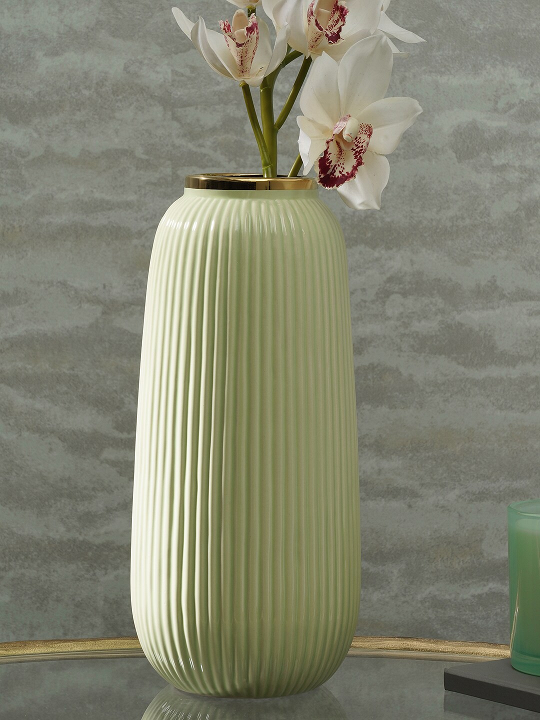 

Pure Home and Living Green Ribbed Large Ceramic Flower Vase