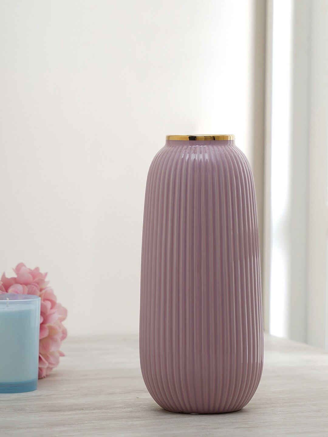 

Pure Home and Living Purple Ribbed Small Ceramic Flower Vase