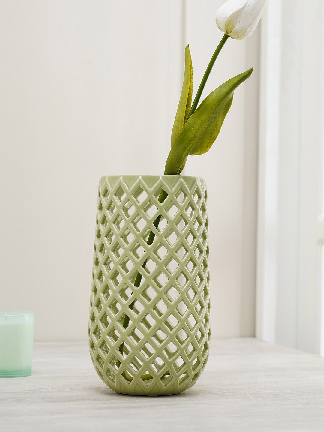

Pure Home and Living Green Interlaced Ceramic Vase