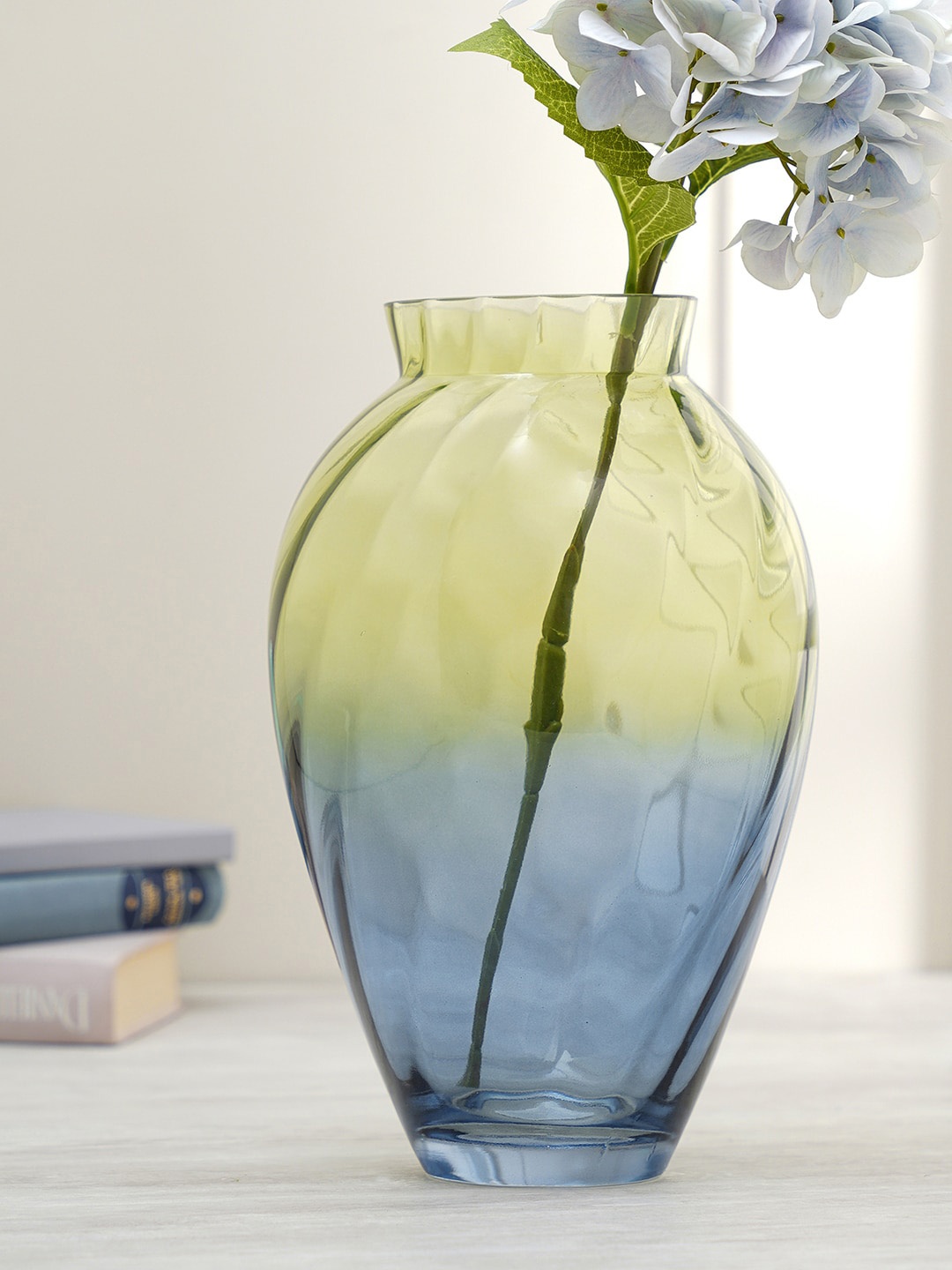 

Pure Home and Living Green & Blue Ombre Ribbed Glass Flower Vase