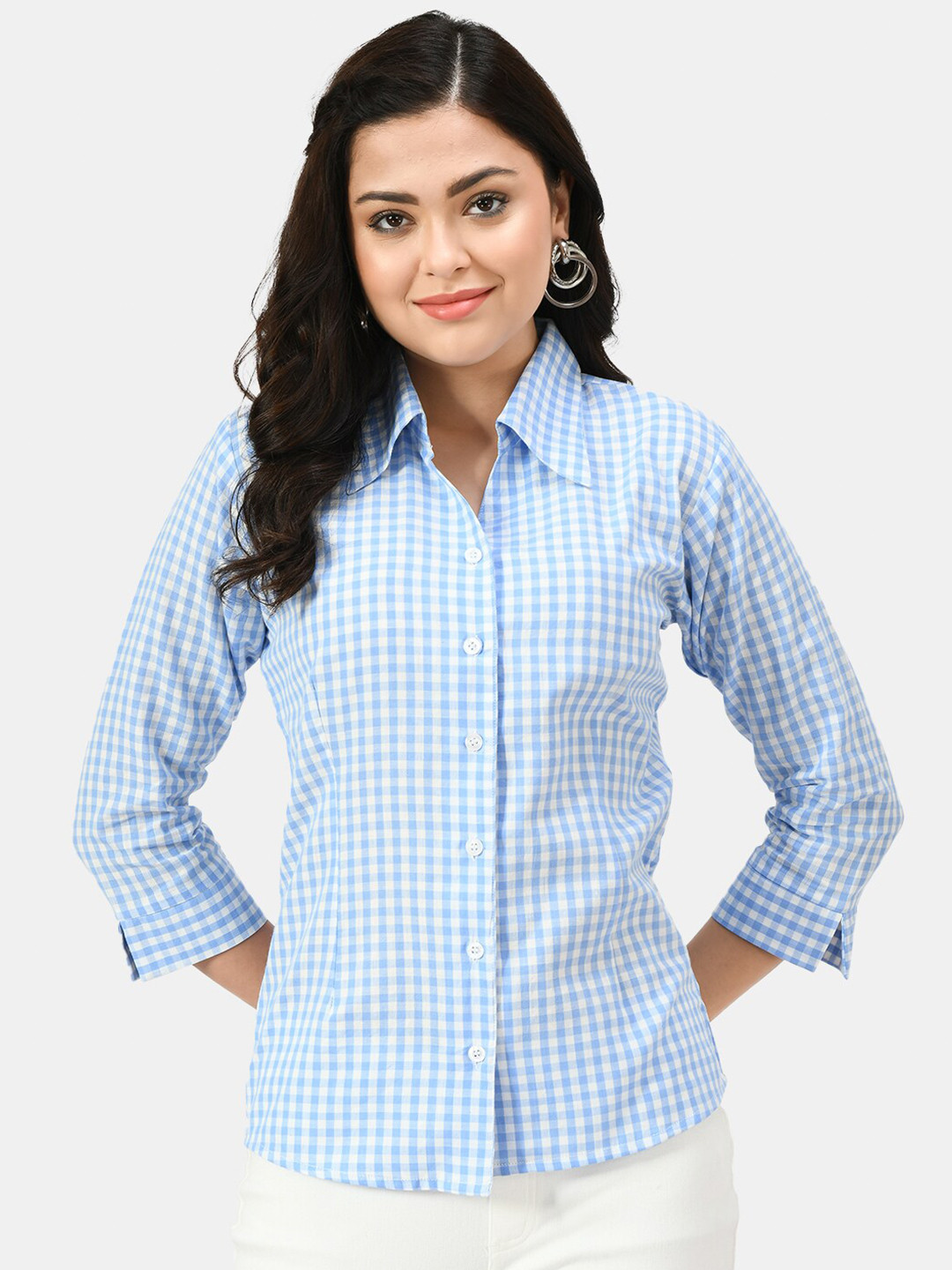 

KALINI Checks Cotton Casual Shirt, Blue