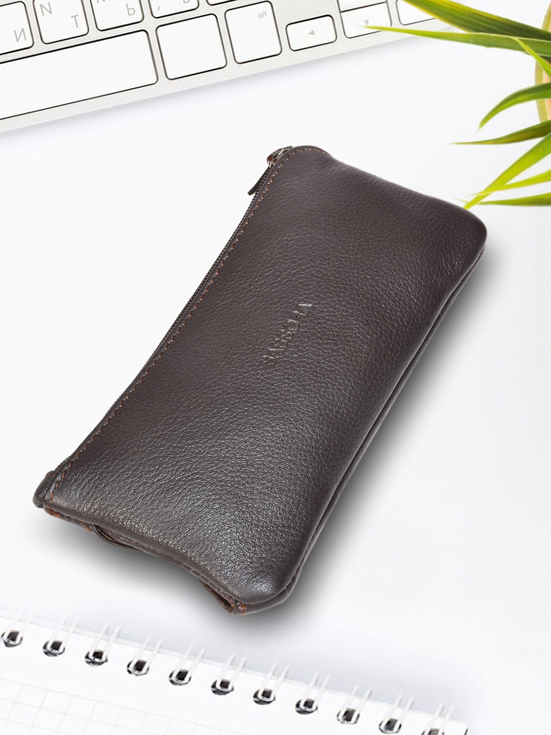 

Sassora Textured Leather Key Chain Pouch, Brown