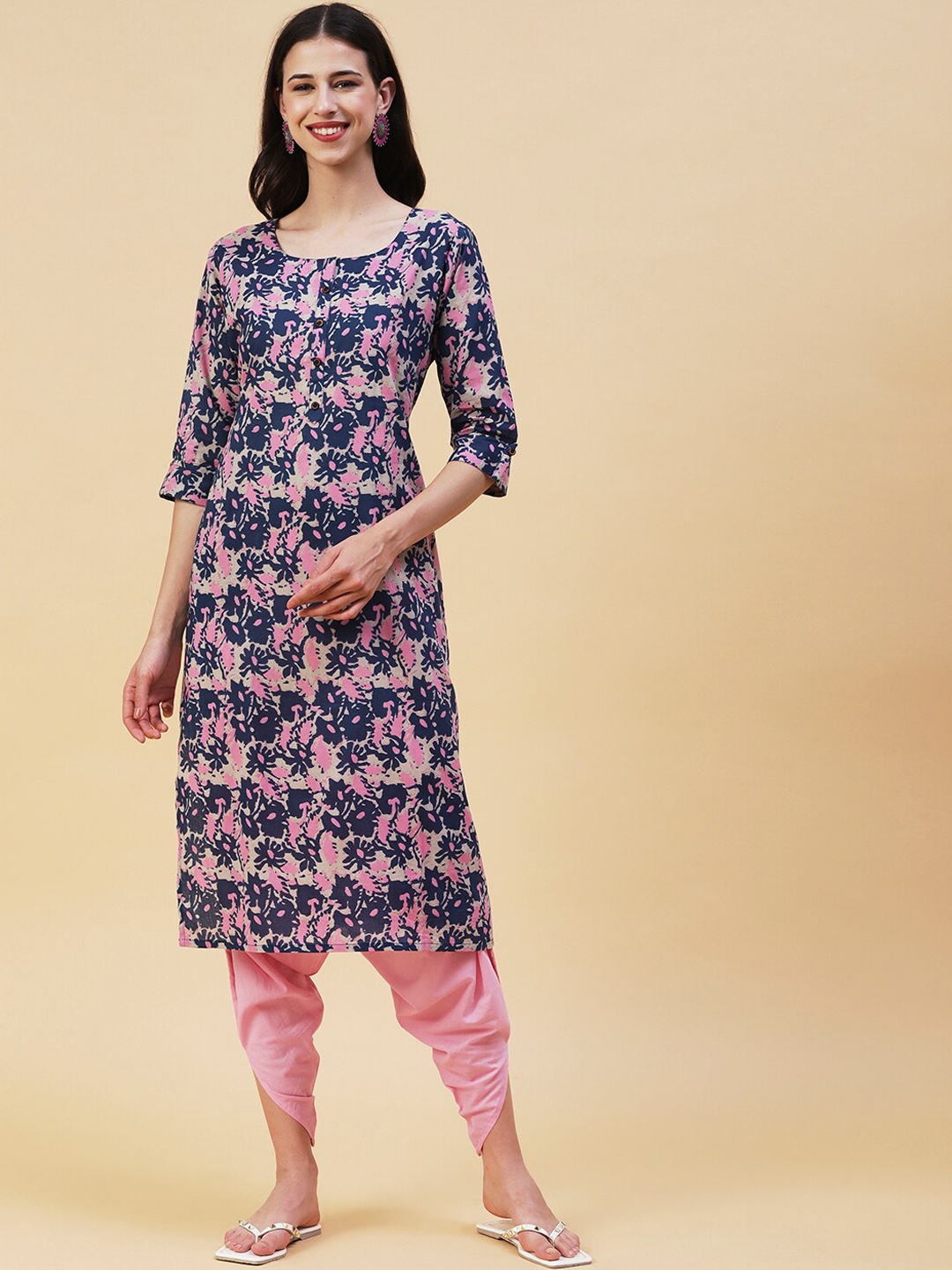 

FASHOR Floral Printed Cotton Kurta, Blue