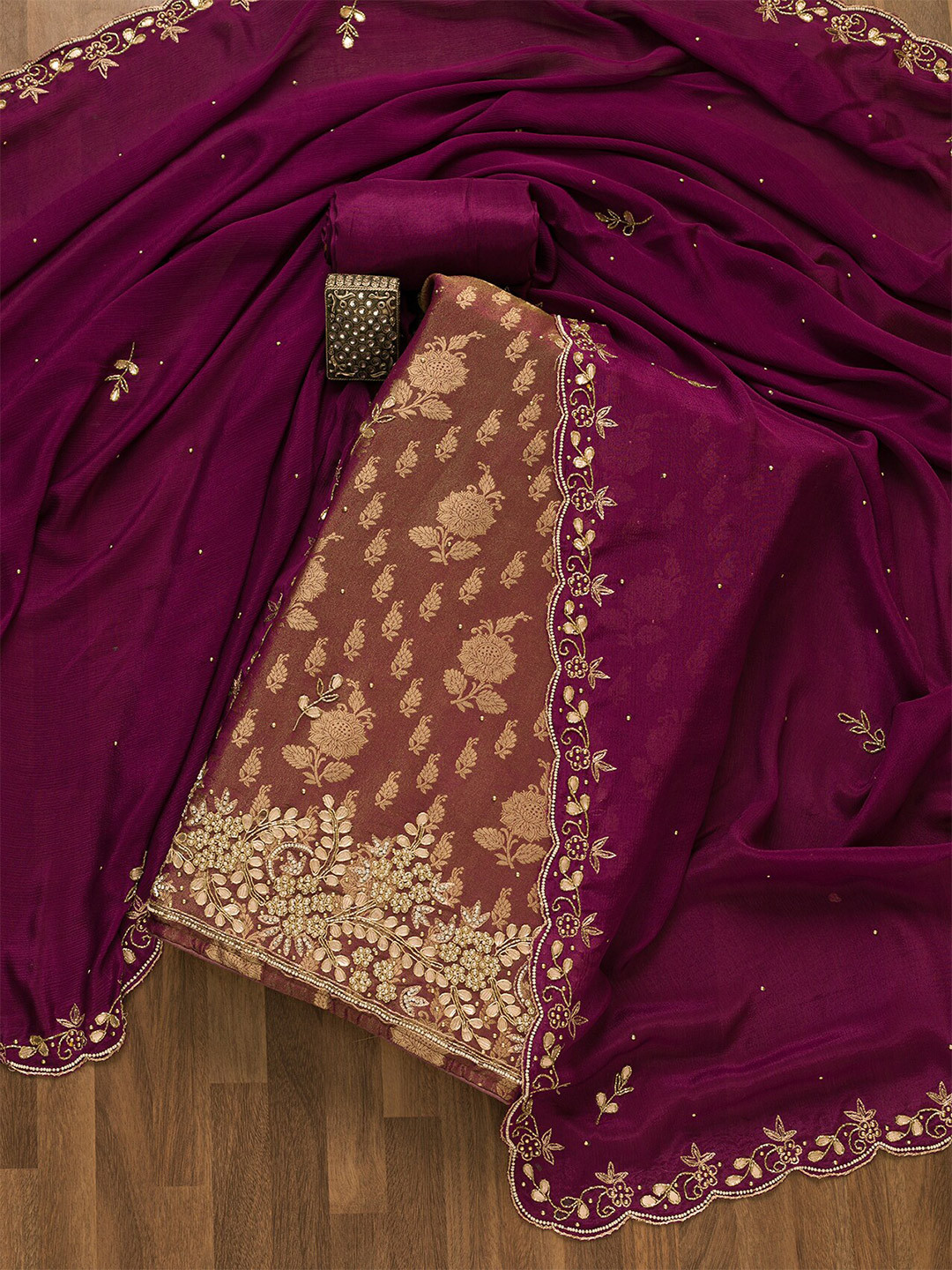 

Koskii Embroidered Unstitched Dress Material, Maroon