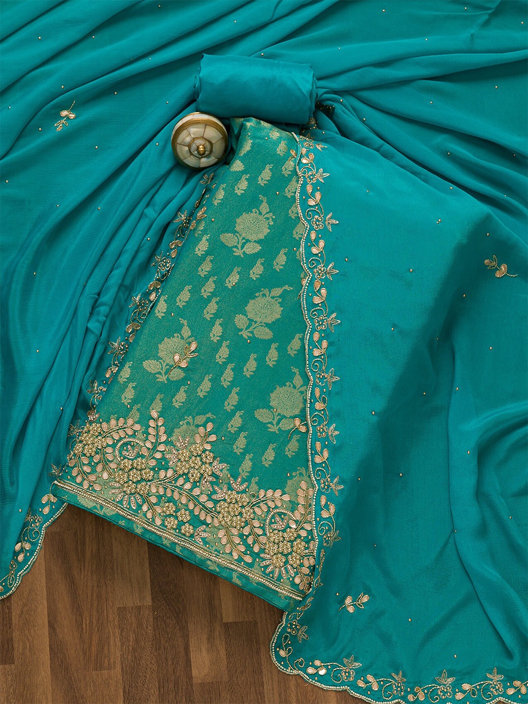 

Koskii Embroidered Unstitched Dress Material, Green