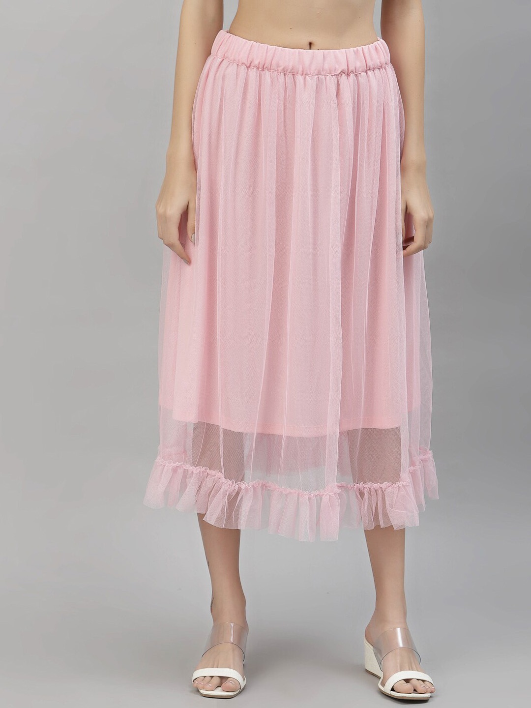 

HOUSE OF KKARMA Flared Net Frill Skirt, Pink