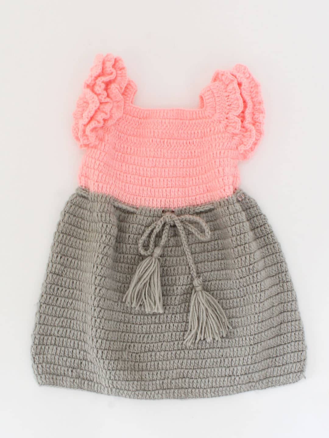 

Woonie Girls Square Neck Self Design Dress, Peach
