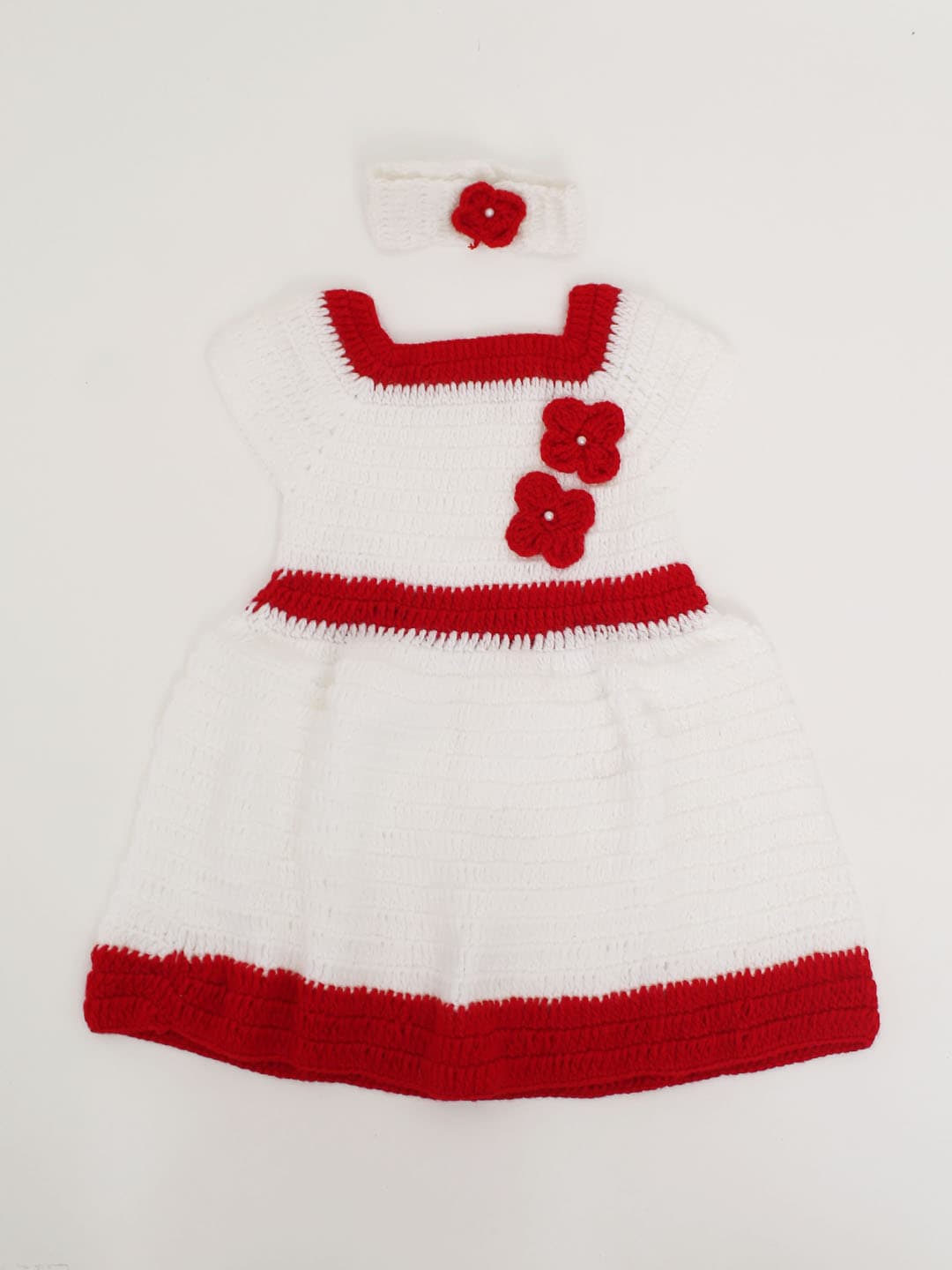 

Woonie Self Design Knitted Acrylic Mini Fit & Flare Dress with Headband, White