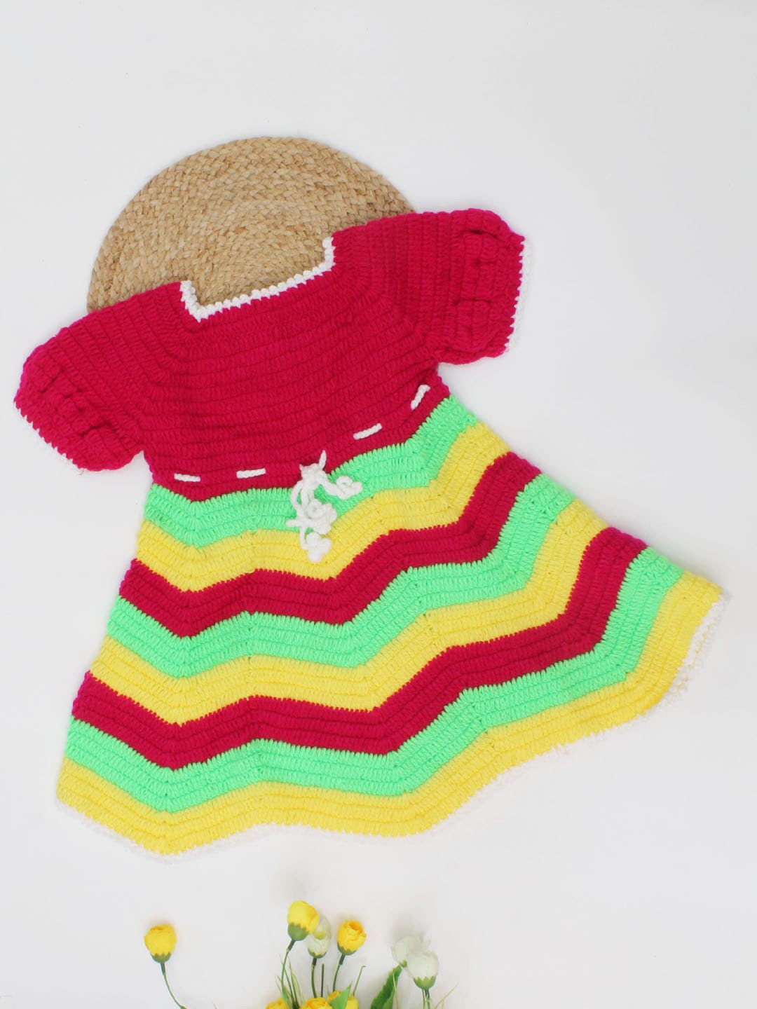 

Woonie Girls Self Design Tie-Up Detail Knitted Acrylic Jumper Dress, Red